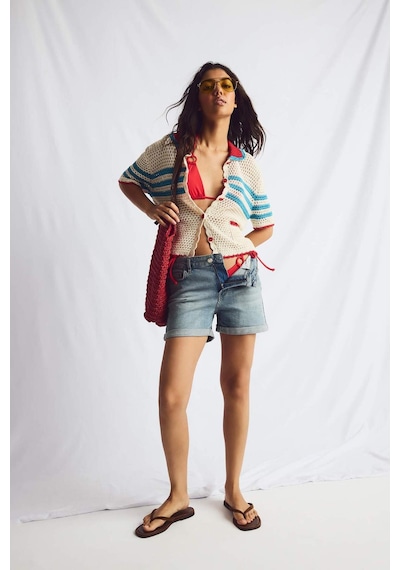 Defacto Regular Fit Katlama Paçalı Jean Şort H6236ax26smnm85 İndigo-nm85