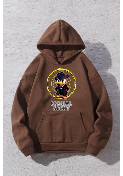 Special Agent Baskılı Oversize Sweatshirt Kahverengi
