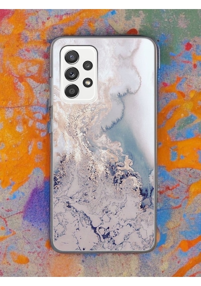 Samsung Uyumlu A53 Lila Mermer Tasarımlı Şeffaf Telefon Kılıfı Çok Renkli