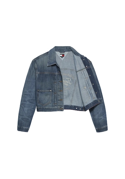 Tommy Hilfiger Pleated Trucker Jack, 1a5 Mavi Kadın Kot Ceket