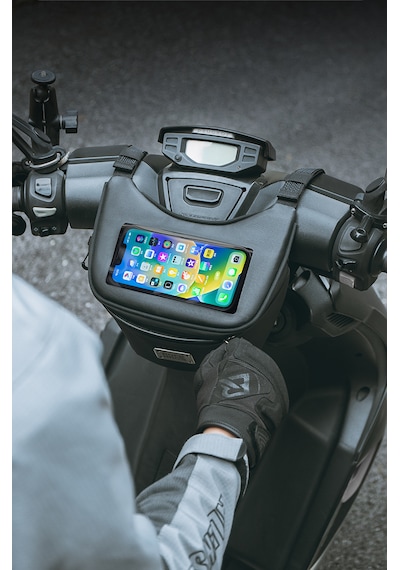 Rockbros Su Geçirmez Scooter Gidon & Orta Tünel Çantası - 6.2 Inç Dokunmatik Telefon Bölmeli Alüminyum - Siyah