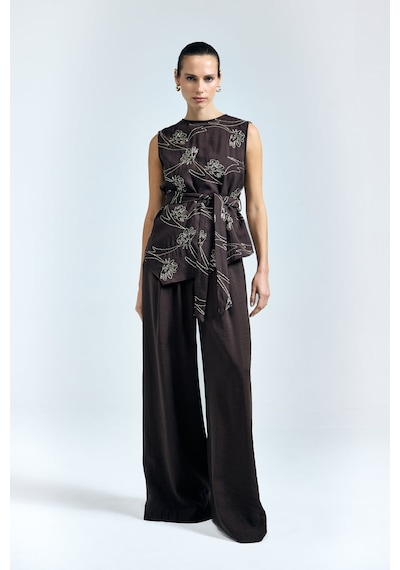 Sateen Dina Pantolon - Koyu Kahve-137349 Koyu Kahverengi