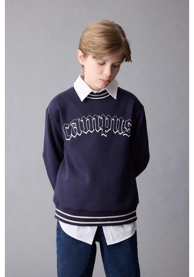 DeFacto Erkek Çocuk Lacivert Oversize Geniş Kalıp Bisiklet Yaka Baskılı Kalın Sweatshirt D1911A824WNNV135 DeFacto Erkek Çocuk Lacivert Oversize Geniş Kalıp Bisiklet Yaka Baskılı Kalın Sweatshirt D1911A824WNNV135