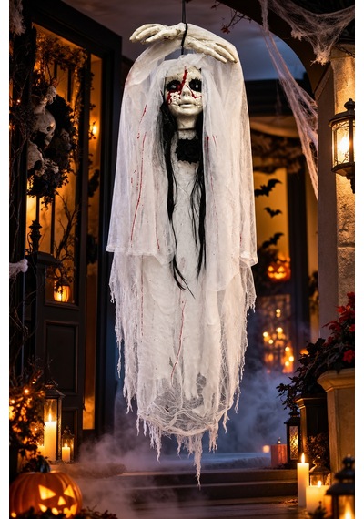 Halloween Cadılar Bayramı Sensörlü Işıklı Sesli Hayalet Gelin Asılabilir Büyük Korku Süsü 120 Cm Diğer