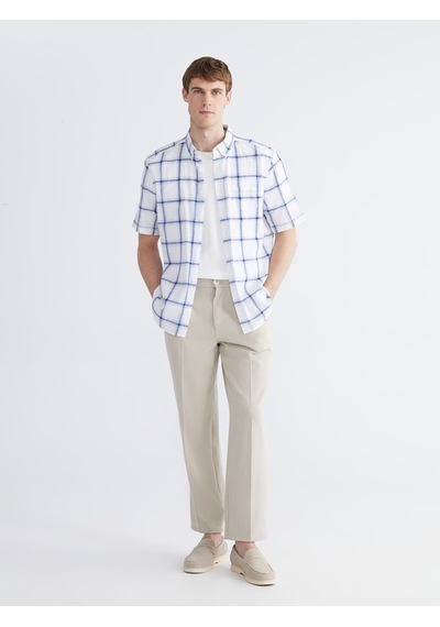Lcwaıkıkı Classic Beyaz Regular Fit Kareli Erkek Gömlek