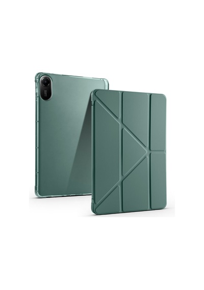 Redmi Pad 2 2025 25040rp0ag Uyumlu Kalem Bölmeli Dönebilen Üçgen Standlı Tri Folding Tablet Kılıfı - Koyu Yeşil - T38642