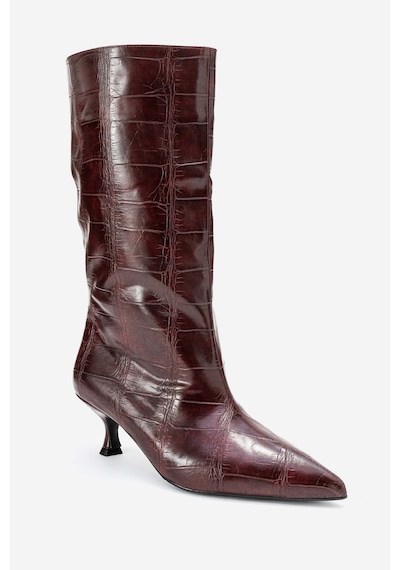 Luvishoes Luvi Shoes Crow Bordo Baskı Sivri Burunlu Kadın Topuklu Kısa Çizme Bordo