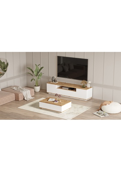 Robin Home Loft Tv Ünitesi Orta Sehpa 2'Li Set Çam-Beyaz