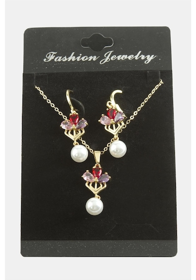 Çiçek İnci Zirkon Taşlı Set Kolye Çok Renkli 29084912