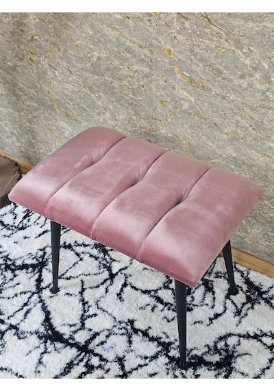 Zafir Siyah Sivriltmel Ayaklı 60 Cm Puf Bench - Puf - Bench - Oturak - Mutfak Oturağı - Antre Oturağı Pembe