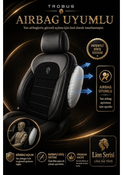 Fiat Albea 2002-2012 Uyumlu Lion Serisi Tay Tüyü Siyah Premium Koltuk Kılıfı