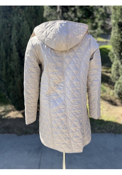 Kadın Ekose Mont Açık Bej 95cm Çok Renkli