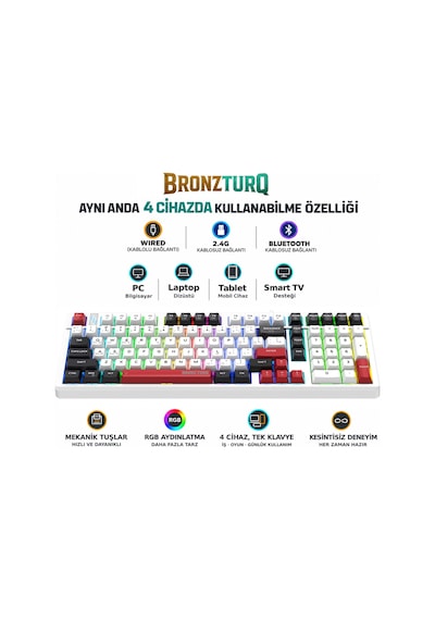 Bronzturq Mk1176 3n1 Wired + 2.4g + Bluetooth Rgb 101 Tuşlu Anti-ghosting Mekanik Klavye