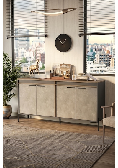Yurudesign Vista E Ofis Konsol Klasör Dolabı Metal Ayaklı Kahve-B