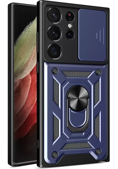 Newface Samsung Uyumlu Galaxy S23 Ultra Kılıf Pars Lens Yüzüklü Silikon - Lacivert Resimdeki