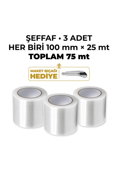 Uv Dayanımlı Şeffaf Pe Sera Tamir Bandı 100 Mm 25 Mt 3 Lü Set Toplam 75 Mt, Maket Bıçağı Hediyeli