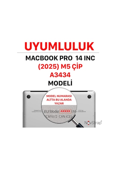 Novstrap Apple Uyumlu MacBook Pro 14 İnç M5 Çip A3434 İle Türkçe Q Klavye Koruyucu Şeffaf Kılıf Şeffaf