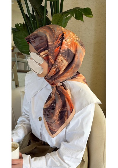 Qalortex Scarf Pamuklu Soft Lara Desen Eşarp-orange