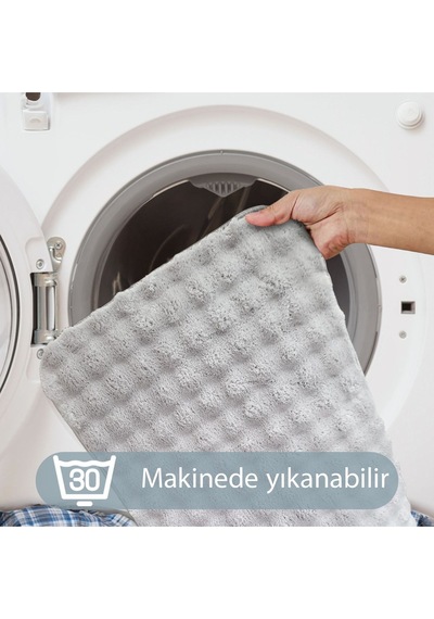 Bubble Gri Büyük Banyolar İçin 2'li Banyo Paspas Seti Kaymaz Tabanlı Yıkanablir Klozet Takımı Gri
