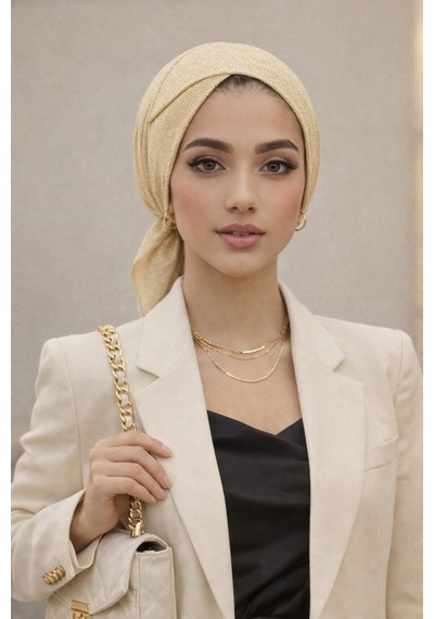 Aişe Tesettür Koyu Krem Ajurlu Çapraz Bone