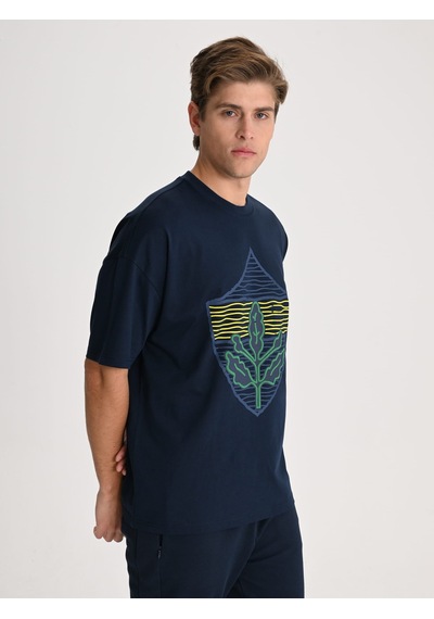Fenerbahçe Lacivert Tribün Çizgili Arma Erkek Oversize Tshirt Fb Laci Yeni