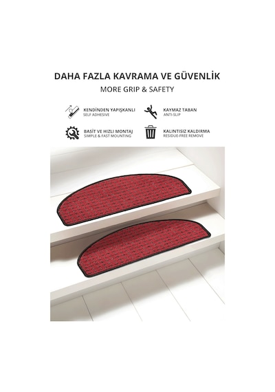 Yarım Ay Benekli Bukle Halıdan Ekonomik Basamak Ve Merdiven Paspası 16'lı - Bordo Null