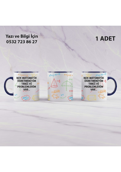 Matematik Öğretmeni Öğretmenler Günü İçin Kişiye Özel İsim Baskılı Kupa Bardak Öğretmene Hediyelik Lacivert