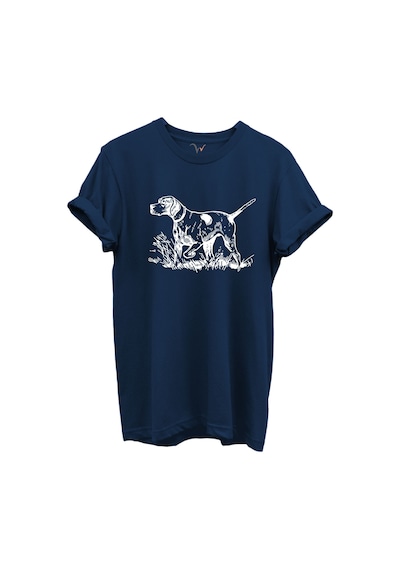 Siyah Çizgisel Pointer Av Köpeği Tasarımlı %100 Pamuk Regular Fit Unisex T-shirt Lacivert