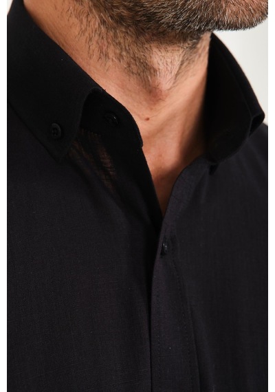 Klasik Kısa Kol Linen Keten Yaka Düğmeli Hediye Kutulu Erkek Gömlek Fs-001202 - Siyah-1691