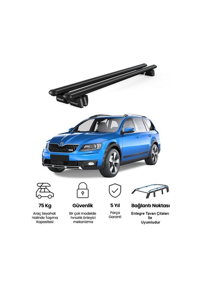 Pençe Skoda Octavia Scout 2014 Ve Sonrası Uyumlu Siyah Ara Atkı Port Bagaj Tavan Barı