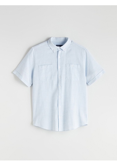 Lcwaıkıkı Classic Mavi Regular Fit Kısa Kollu Armürlü Erkek Dokulu Gömlek