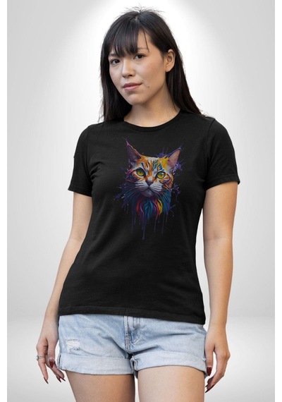 Şimşek Yağmur Kedi Unisex Unisex Siyah Organik Baskılı T-shirt Penye Yüksek Kalite Siyah