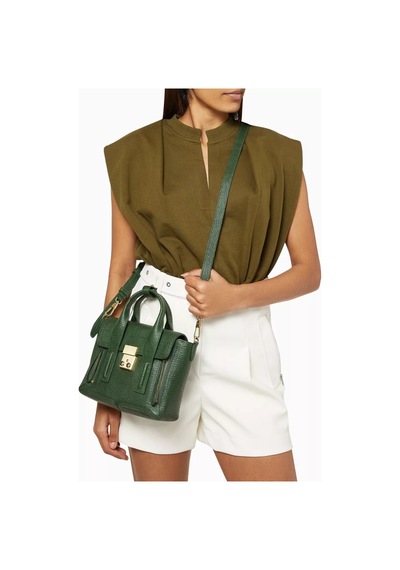 3.1 Phillip Lim Pashli Mini Yeşil Çanta Shark Deri Dokulu, Metal Detaylı Ve Çapraz Askılı El Çantası
