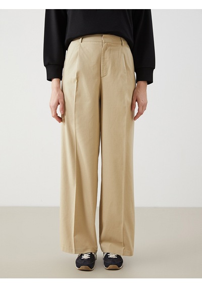 Lcw Modest Bej Loose Fit Keten Karışımlı Kadın Pantolon