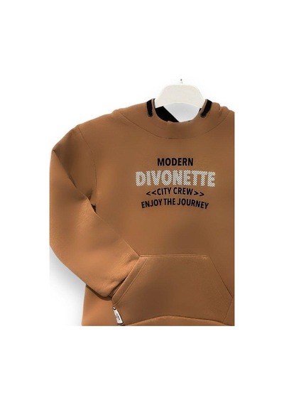 Divonette Erkek Çocuk Önü Yazılı Şardonlu Sweatshirt-15093 Kahverengi