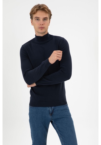 U.S. Polo Assn. Erkek Slim Fit Boğazlı Lacivert Melanj Basic Kazak 50313712-VR033