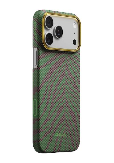 İphone 17 Pro Max Kılıf M-safe Uyumlu Aramid Fiber Pitaka Breath Of Veins Serisi Kapak Yeşil-mor Yeşil - Mor