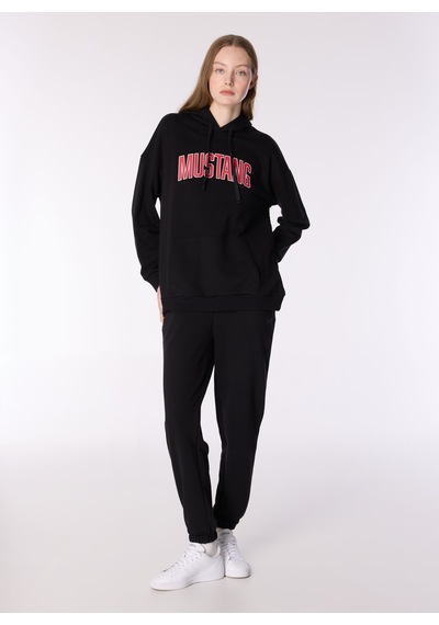 Mustang Siyah Kadın Kapüşon Loose Fit Baskılı Sweatshirt M4wl-swt-1890