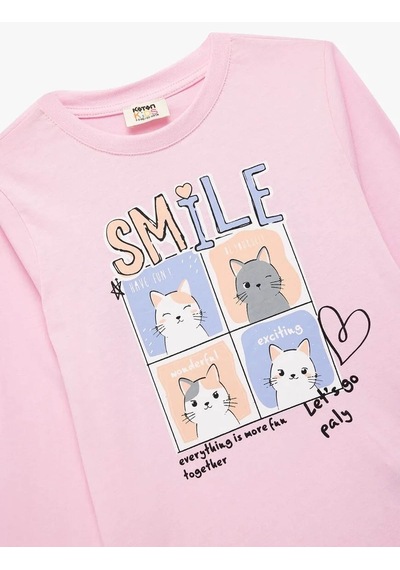 Koton Kedili Pamuklu Pembe Kız Çocuk Uzun Kollu T-shirt 6wkg10036ak Pembe