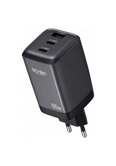 Schitec 65w Gan 3 Çıkışlı 2xtype-c + Usba Qc 3.0 Hızlı Şarj Adaptörü Başlığı Hg/ta-56eu Siyah