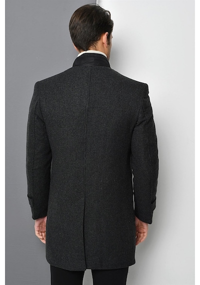 Plt8391 Dewberry Erkek Palto-desenli Antrasit