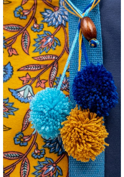 Fabric Craft Bag Omuz Çantası Kadın Duck Kumaş Desenli Büyük Boy Günlük Çanta Mavi - Sarı