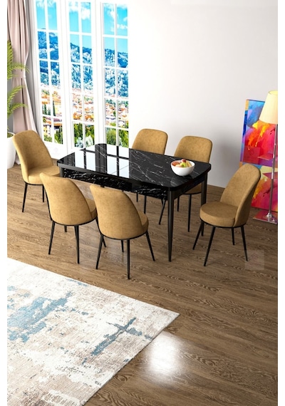 Canisa Concept Zen Serisi 80x132 Mdf Açılabilir Siyah Mermer Desen Masa Takımı Ve 6 Cappucino Sandalye Masa Siyah Sandalyeler Cappucino Canisa Concept Zen Serisi 80x132 Mdf Açılabilir Siyah Mermer Desen Masa Takımı Ve 6 Cappucino Sandalye Masa Siyah Sandalyeler Cappucino