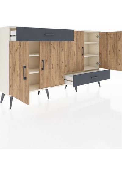 Arges Konsol 5 Raflı 2 Çekmeceli 4 Kapaklı 176x30x99 Aytaşı-çam/a Aytaşı-çam/antrasit