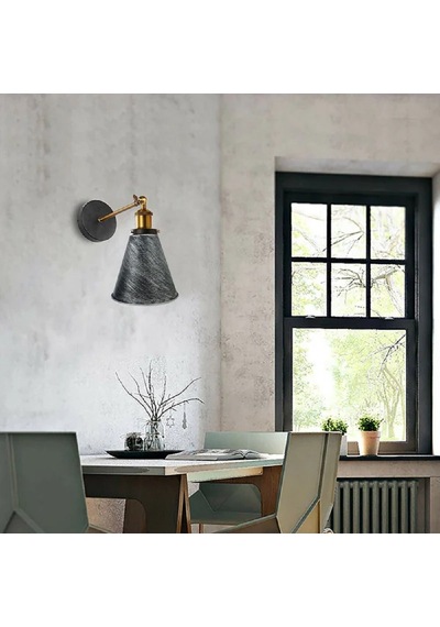 Riolight Vintage,rustik Fırçalı Gri Patinalı Eskitme Mafsallı Hareketli Başlık Metal Duvar Aplik Rio Light