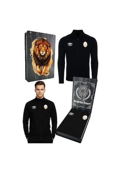 Galatasaray Lisanslı Tam Fermuarlı Siyah Sweat Uv Ahşap Kutu Siyah