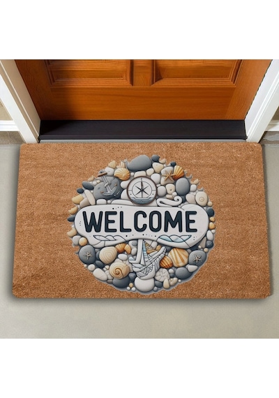 Valerine Life Çakıl Taşları Ve Pusula Welcome Kapı Önü Paspası 45x70cm