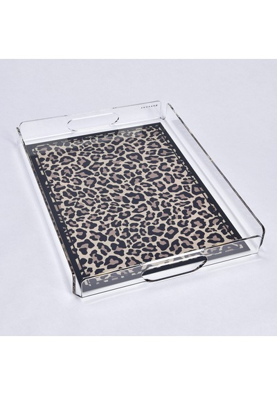 Leora Pleksi Leopar Siyah Tepsi 36x26 Cm