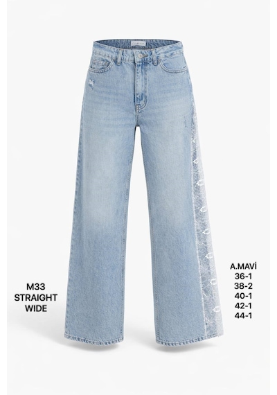 Miss Poem Kadın Açık Mavi Dantel Detaylı Straight Wide Jean Pantolon A.mavi
