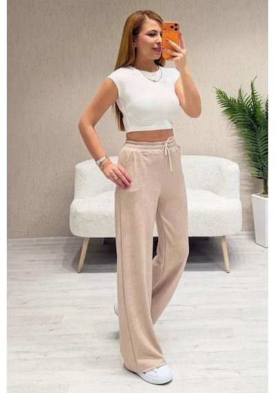 Fiolin Soft Touch Batik Boyamalı Modal Pantolon Bej
